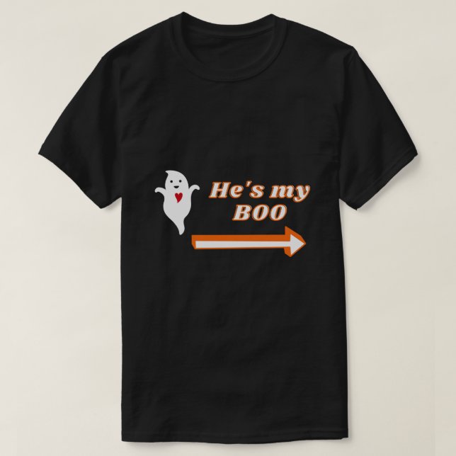 Camiseta Ele é o meu Casal de Boo Halloween (Frente do Design)