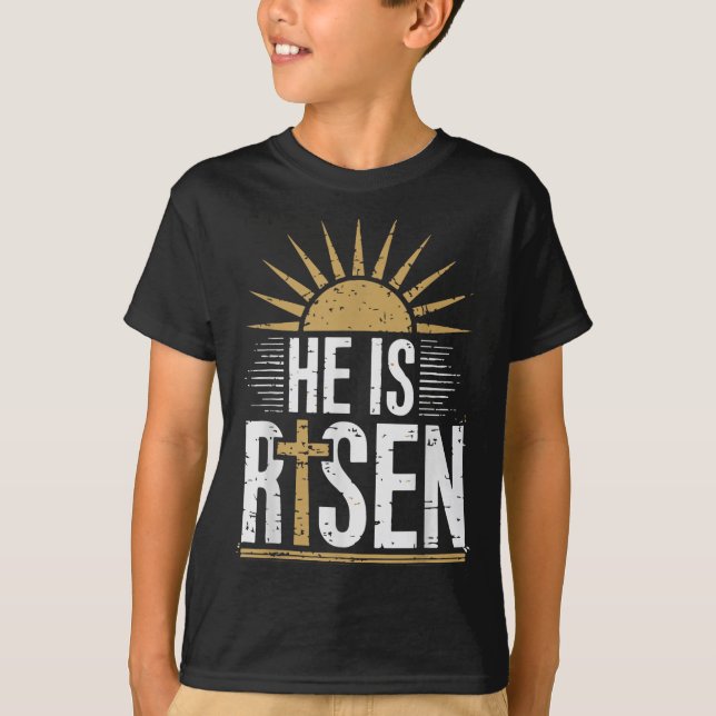Camiseta Ele É Risado Páscoa Cristã Homens Mulheres Rapaz (Frente)