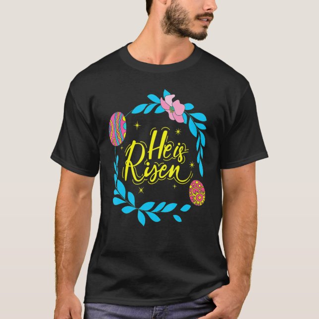 Camiseta Ele é riscado Dia da Páscoa Jesus Cristão Religios (Frente)