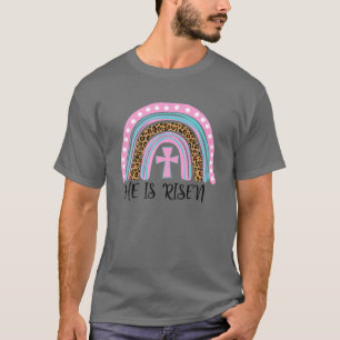 Camiseta Ele É Risen Boho Rainbow Christian Felz pascoa Da