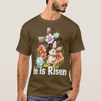 Camiseta Ele É Risen Bonito Cruzamento Cristão Coelhinho