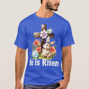 Camiseta Ele É Risen Bonito Cruzamento Cristão Coelhinho