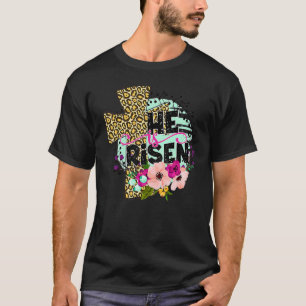 Camiseta Ele É Risen Floral Cruz Cristã Jesus Feliz Eas