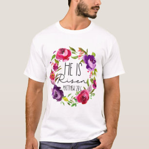 Camiseta Ele é Risen Floral Páscoa para Garotas Cristãs