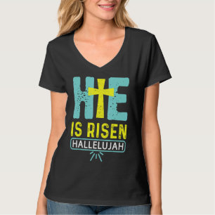 Camiseta Ele É Risen Hallelujah Páscoa Dia Hebraico Bíblia
