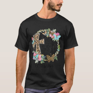 Camiseta Ele É Risen Jesus Christian Floral Leopardo Cross