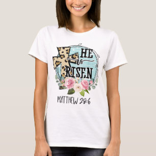 Camiseta Ele é Risen Jesus Felz pascoa Cristão Floral Wr