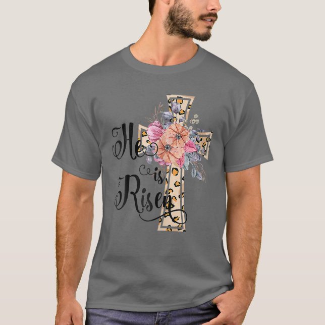 Camiseta Ele É Risen Leopard Christian Felz pascoa (Frente)