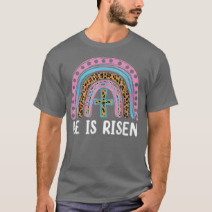 Camiseta Ele É Risen Leopard Rainbow Christian Jesus Feliz
