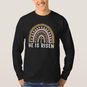 Camiseta Ele É Risen Leopard Rainbow Christian Jesus Feliz