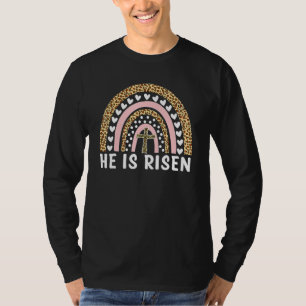 Camiseta Ele É Risen Leopard Rainbow Christian Jesus Feliz