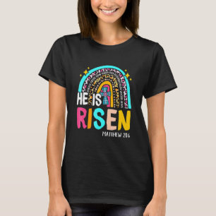 Camiseta Ele É Risen Leopard Rainbow Christian Jesus Feliz