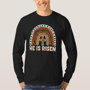 Camiseta Ele É Risen Leopard Rainbow Christian Jesus Feliz