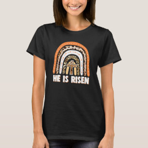 Camiseta Ele É Risen Leopard Rainbow Christian Jesus Feliz