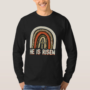 Camiseta Ele É Risen Leopard Rainbow Christian Jesus Feliz
