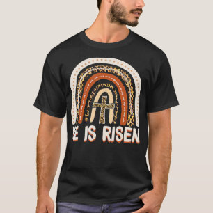 Camiseta Ele É Risen Leopard Rainbow Christian Jesus Feliz