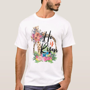 Camiseta Ele É Risen Leopard Rainbow Christian Jesus Feliz