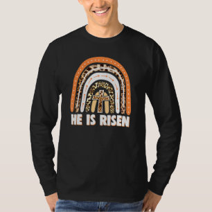 Camiseta Ele É Risen Leopard Rainbow Christian Jesus Feliz