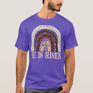 Camiseta Ele É Risen Leopard Rainbow Christian Jesus Feliz 