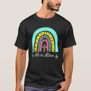 Camiseta Ele É Risen Leopard Rainbow Christian Jesus Feliz