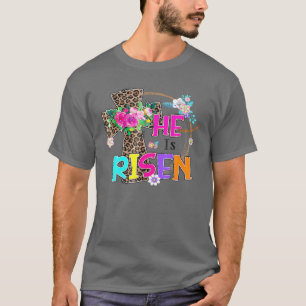 Camiseta Ele É Risen Leopard Rainbow Christian Jesus Feliz
