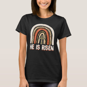 Camiseta Ele É Risen Leopard Rainbow Christian Páscoa