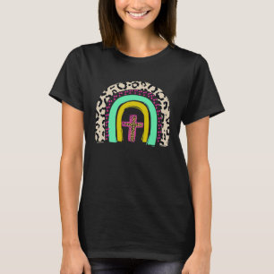 Camiseta Ele É Risen Leopard Rainbow Christian Páscoa
