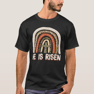 Camiseta Ele É Risen Leopard Rainbow Christian Páscoa