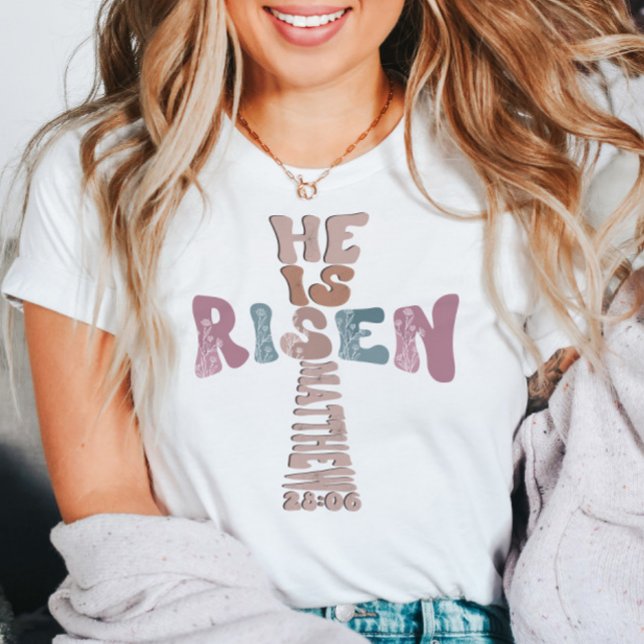 Camiseta Ele é Risen Páscoa Christian Cross Matthew 28:06 (Criador carregado)