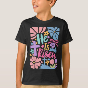 Camiseta Ele É Risen Páscoa Cruz Coquette Jesus Christian