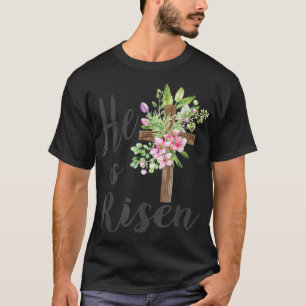 Camiseta Ele é Risen Páscoa Dia Jesus Cruz Floral