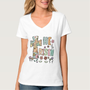 Camiseta Ele é Risen Páscoa Floral Jesus Cross