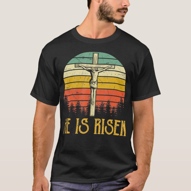 Camiseta Ele é Risen Páscoa Jesus Mens Mulheres Crianças (Frente)