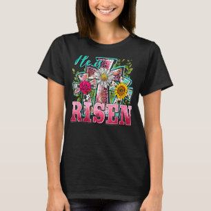 Camiseta Ele É Risen Sunflower Leopardo Cruzando Jesus Chri