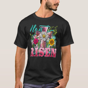 Camiseta Ele É Risen Sunflower Leopardo Cruzando Jesus Chri