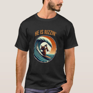 Camiseta Ele É Rizzin Engraçado Jesus Surfando Páscoa Retro
