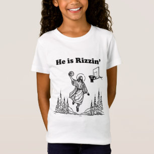 Camiseta Ele É Rizzin Funny Jesus Páscoa de Basquete Christ