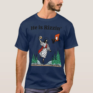 Camiseta Ele é Rizzin Funny Páscoa Jesus jogando basquete