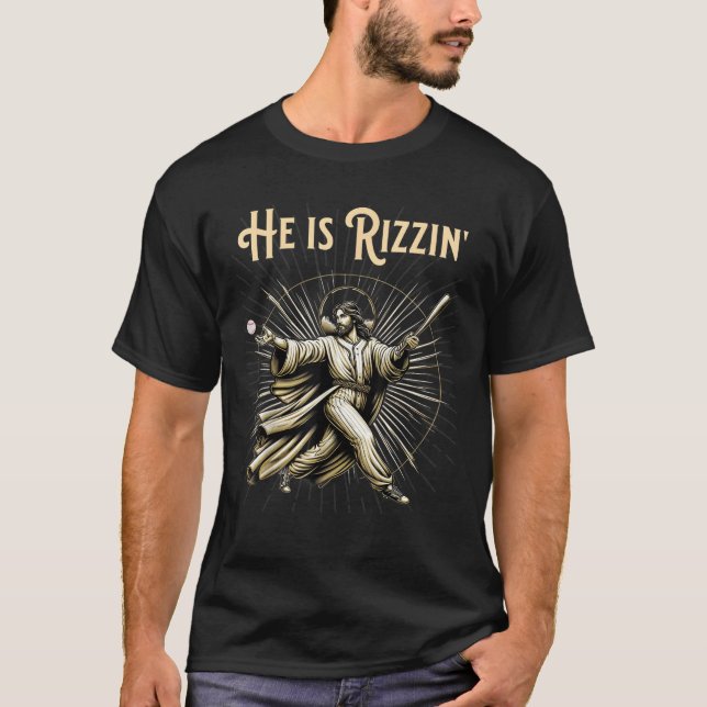 Camiseta Ele é Rizzin Jesus Jogando Baseball (Frente)