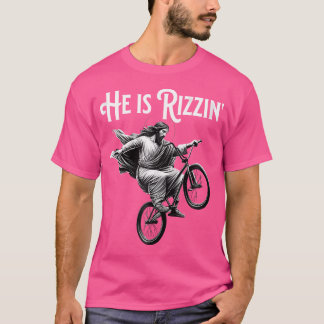 Camiseta Ele É Rizzin Jesus Passando Bmx Bicicleta Engraçad