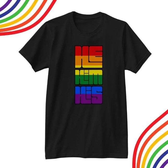 Camiseta Ele É Seu Pronounes Orgulho Design Arco-Íris (Criador carregado)