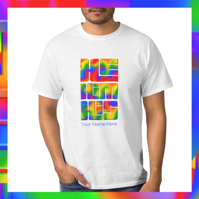 Camiseta Ele É Seu Pronounes Rainbow Tie Dye (Criador carregado)