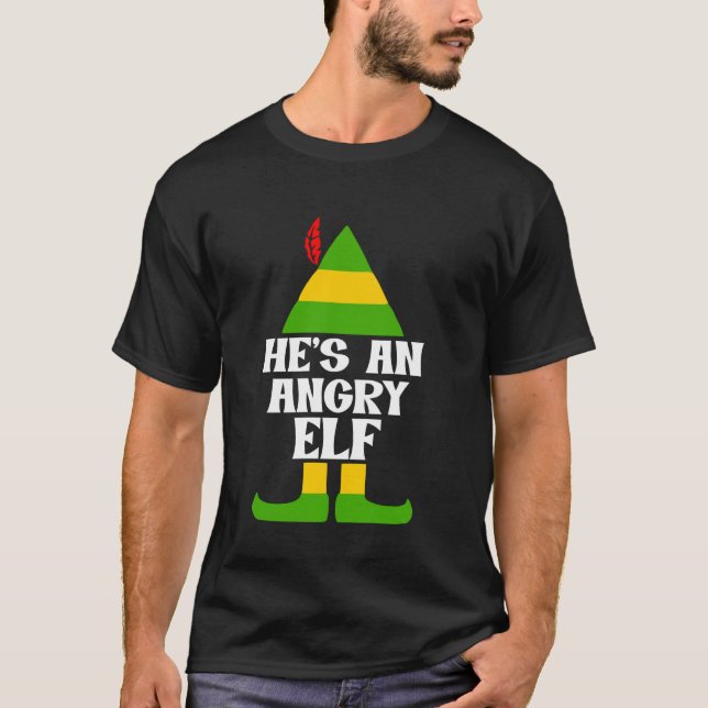 Camiseta Ele é um elfo zangado design engraçado (Frente)
