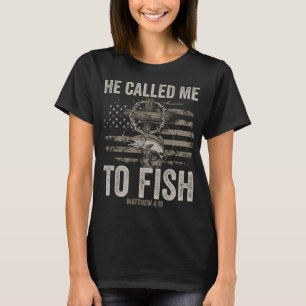 Camiseta Ele Me Chamou para Pescar Bandeira dos EUA Cruz Cr