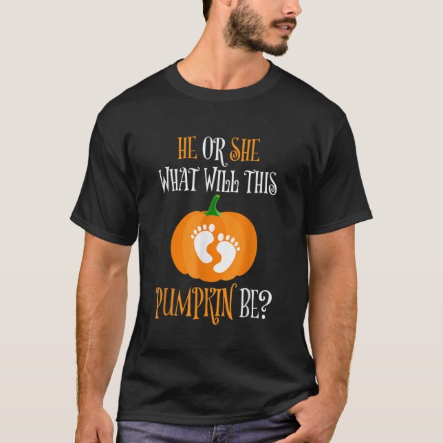 Camiseta Ele Ou Ela Revela Gravidez Halloween Pumpki (Frente)