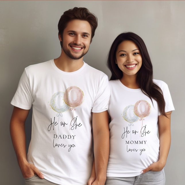 Camiseta Ele ou Ela Revelam Mamães Familiares (Criador carregado)