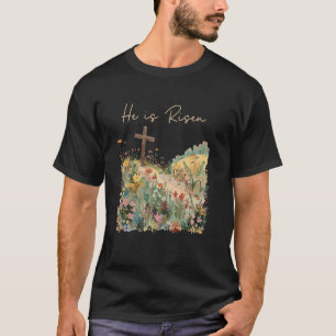 Camiseta Ele Ressuscitou Boho Cottagecore Páscoa para Crist