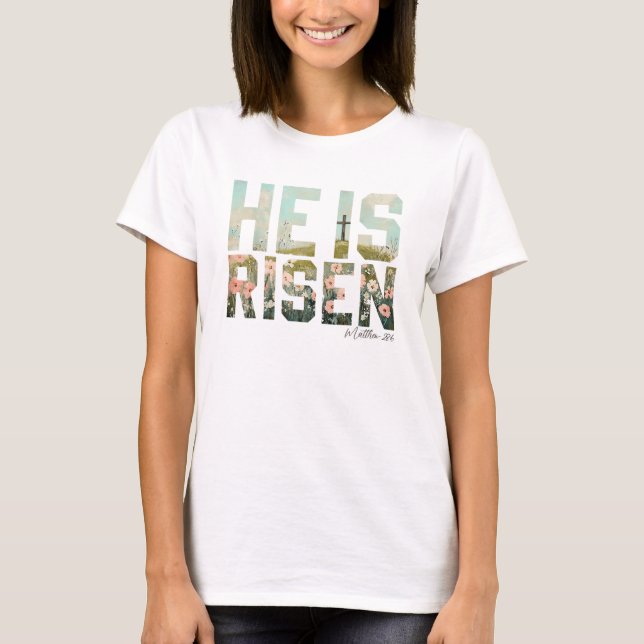 Camiseta Ele Ressuscitou Boho Páscoa Cristão Jesus (Frente)