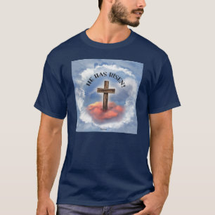 Camiseta Ele Ressuscitou Cruz Áspera Com Nuvens