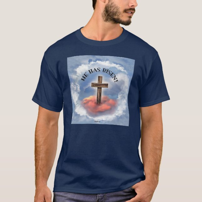 Camiseta Ele Ressuscitou Cruz Áspera Com Nuvens (Frente)
